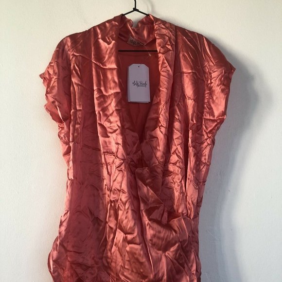 Silk Roads by Adriana Iglesias Tea Dress Coral Orange Mini Silk L NWT $342 - Picture 6 of 6